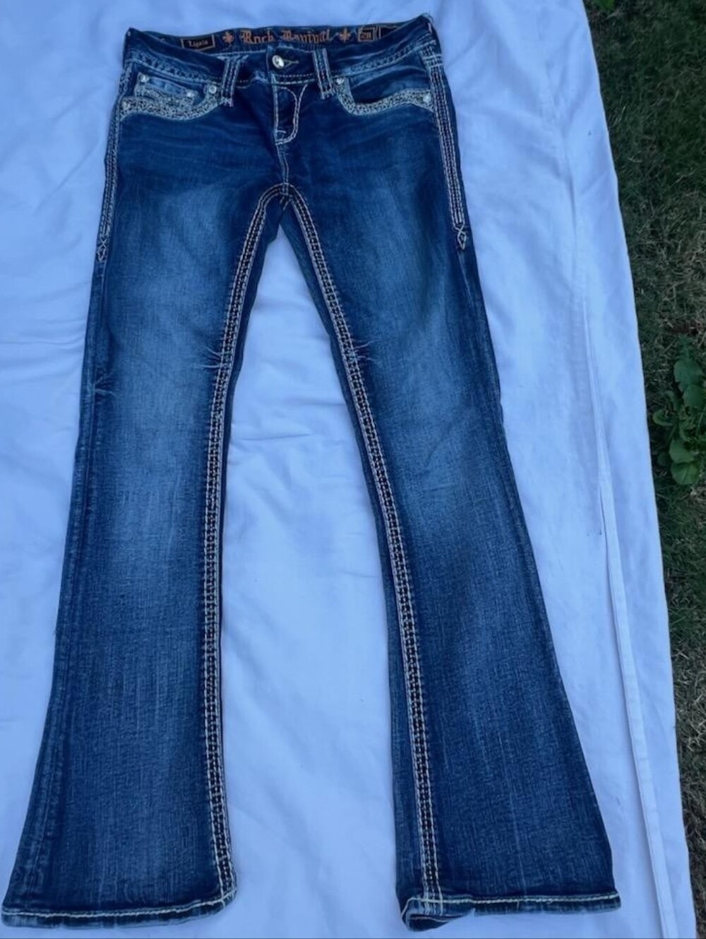 Rock Revival Wonens  Bootcut Jeans in Faded Blue with Brown Accents